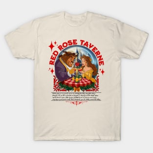 Red Rose Taverne Food and Drink Beauty and Beast Style T-Shirt